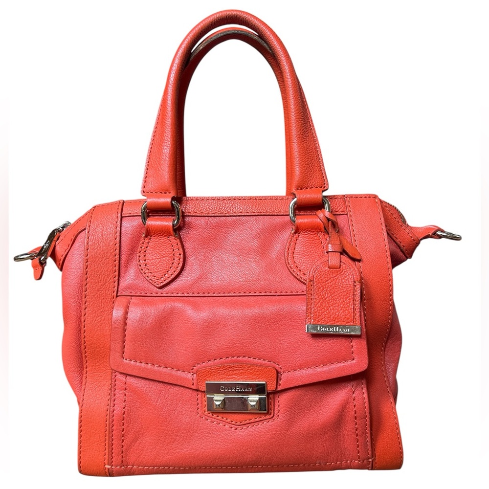 Cole Haan Designer Luxury Soft Leather Coral Colored Satchel Crossbody Handbag